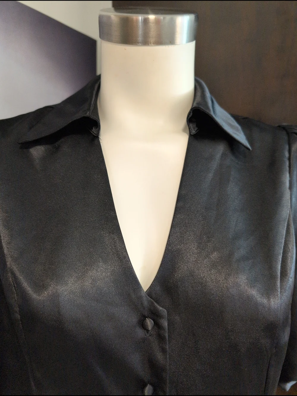 George Black Satin Puff-Sleeve Button-Down Shirt - Picture 5 of 9
